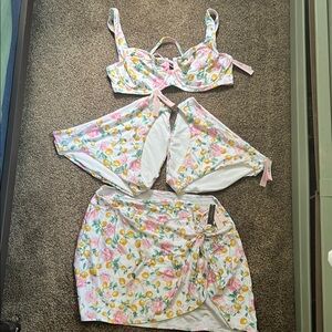 Victoria's Secret Floral Bikini Set - Pink and White